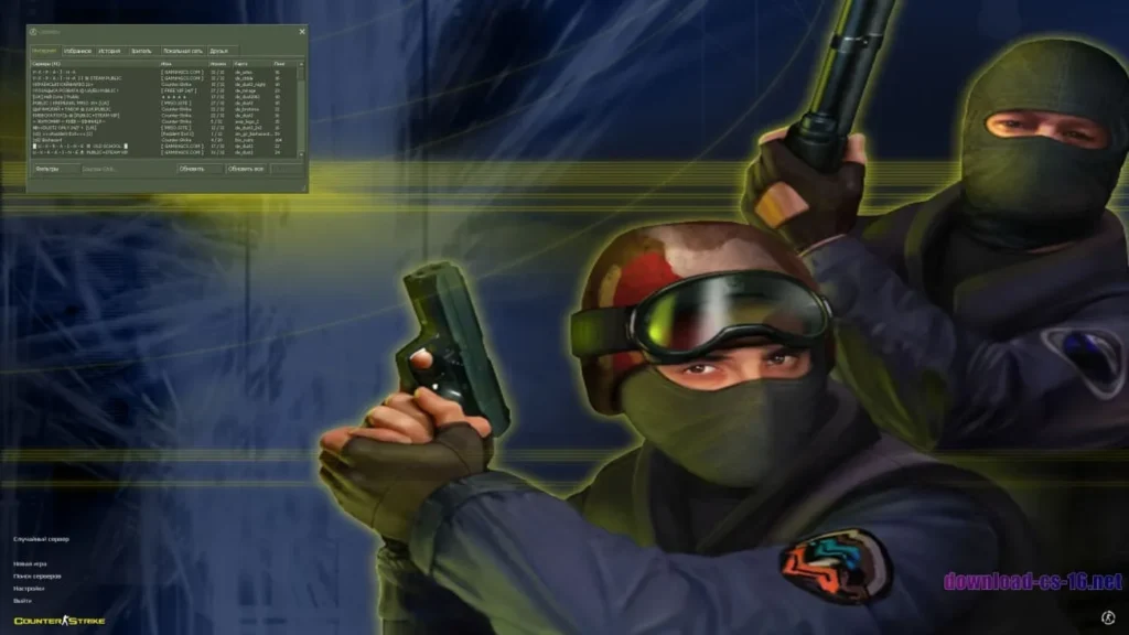 CS 1.6 Оригинал 2 Главное меню CS 1.6 оригинал с выбором сервера